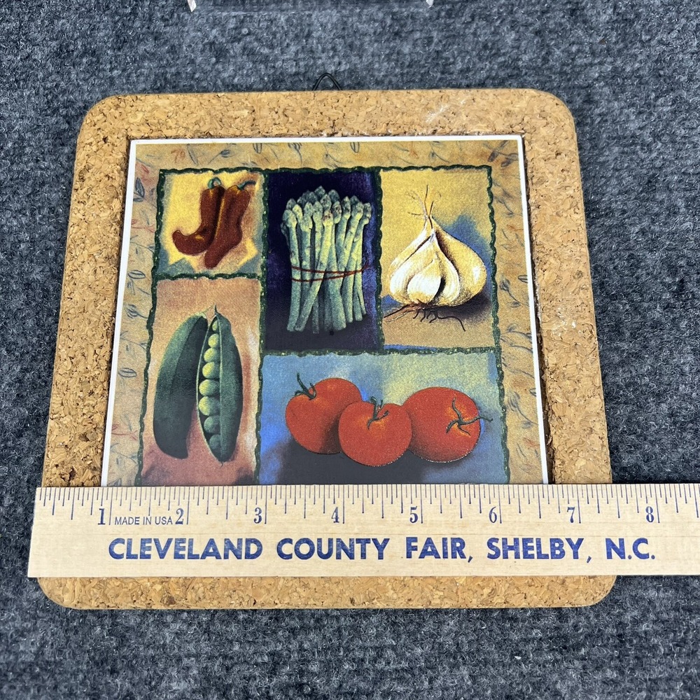 Pamela Luer Vegetable Ceramic Cork Frame Trivet 7.5"x7.5" Peppers Tomato Garlic - Picture 4 of 9